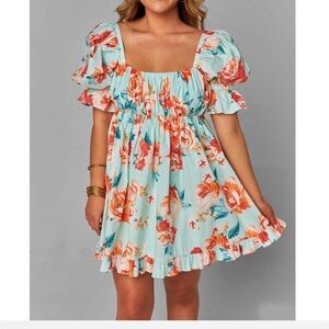 Buddy Love Floral Ruffle Dress with Puff Sleeves